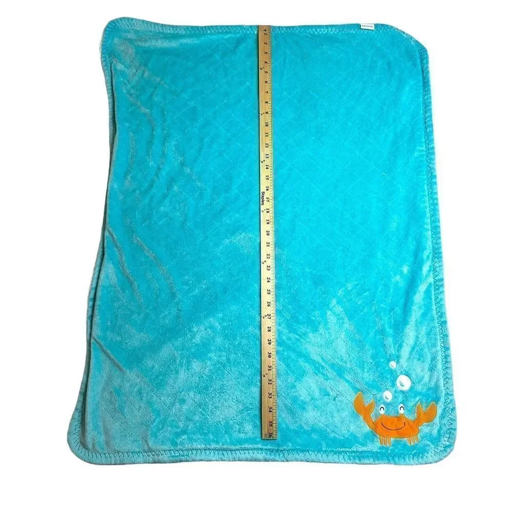 Baby‎ Carter's Blue Green Crab Sherpa Minky Security Baby Blanket Lovey 29x37”